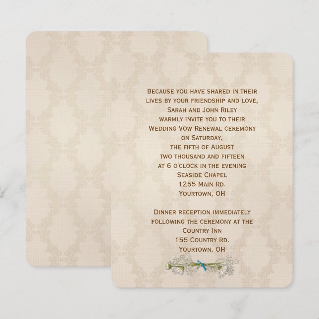 Invitation Ivory Mariage damassé - Renouvellement de Vow (Devant / Derrière)