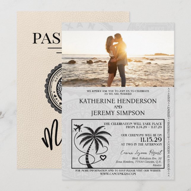 Invitation Ivory Mexique Mariage de passeport (Devant / Derrière)