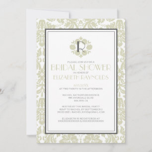 Invitation Ivory Monogramme Damask Envoi d'une douche nuptial