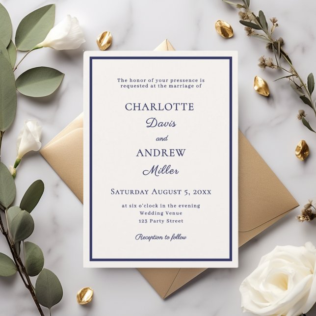 Invitation Ivory navy blue elegant minimalist wedding (Créateur téléchargé)