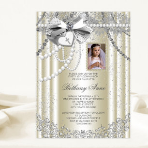 Invitation Ivory Pearl Cross Photo Première communion
