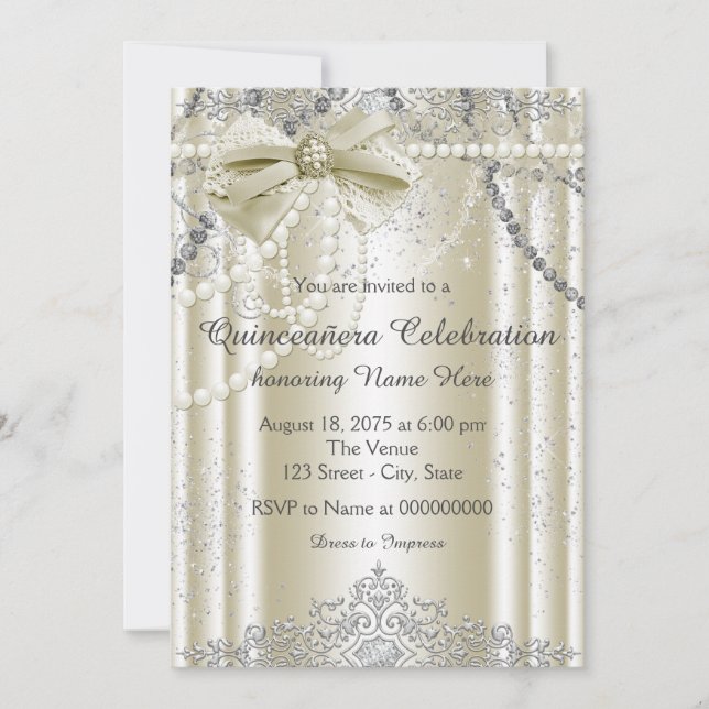Invitation Ivory Pearl Quinceanera (Devant)