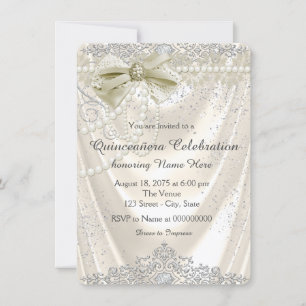 Invitation Ivory Pearl Satin Quinceanera