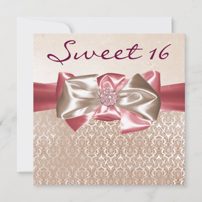 Invitation Ivory Pink Damask Sweet 16 Anniversaire (Devant)