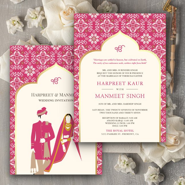 Invitation Ivory Rani Motif rose Anand Karaj Sikh Mariage (Créateur téléchargé)