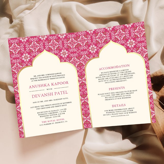 Invitation Ivory Rani Motif rose tous en un Mariage indien (Créateur téléchargé)