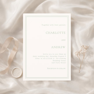 Invitation Ivory sage green élégant simple luxe mariage