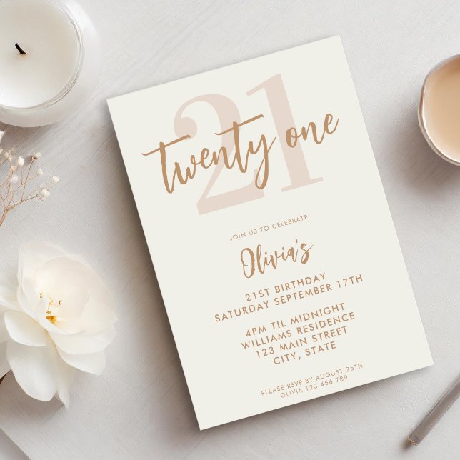 Invitation Ivory Tan moderne 21e anniversaire (Créateur téléchargé)