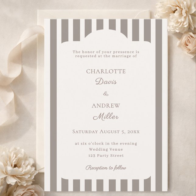 Invitation Ivory Taupe Neutral Striped Wedding  (Créateur téléchargé)