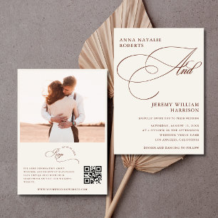 Invitation Ivory Terracotta Fall Photo Script Code QR Mariage