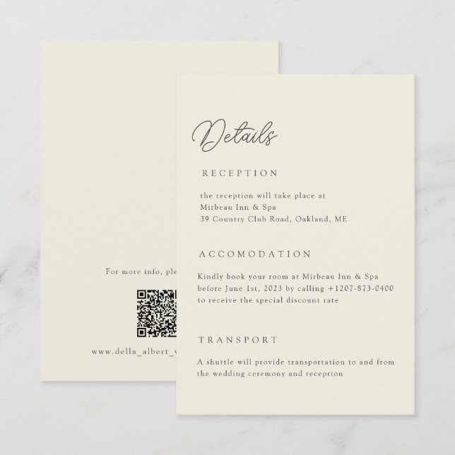 Invitation Ivory Wedding Details Qr Code Enclosure Card (Devant / Derrière)
