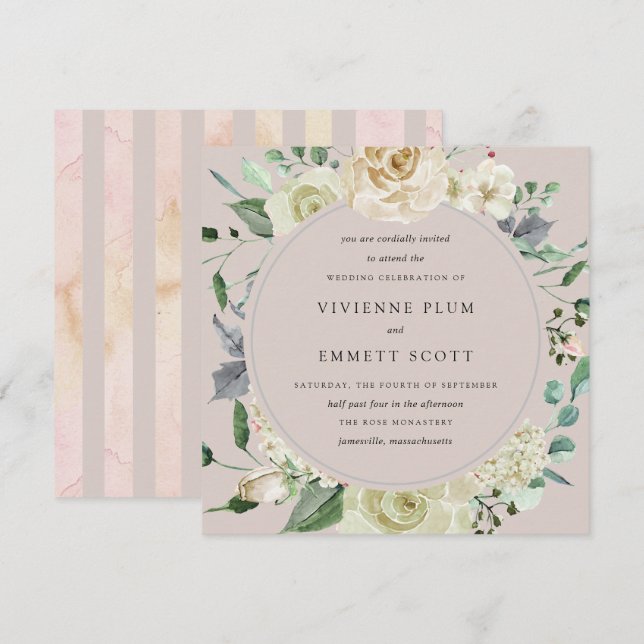 Invitation Ivory White Rose Hydrangea Mariage Floral (Devant / Derrière)