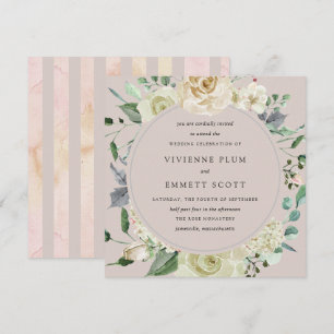 Invitation Ivory White Rose Hydrangea Mariage Floral