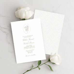 Invitation Ivory White & Sand   Mariage floral à rayures 