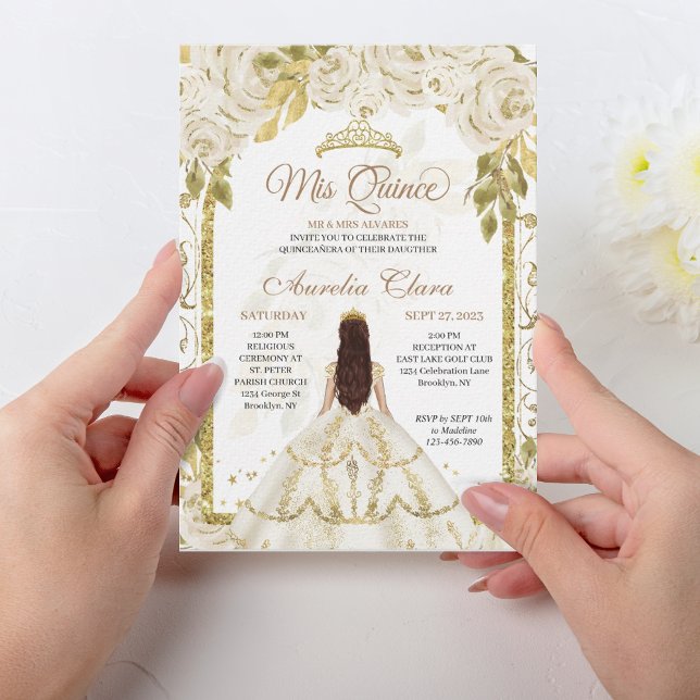 Invitation Ivy Blanc Floral Princesse Or Arc Quinceanera (Créateur téléchargé)