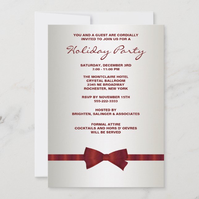 Invitation Ivy Red Bow Cravate Corporate Christmas Party (Devant)