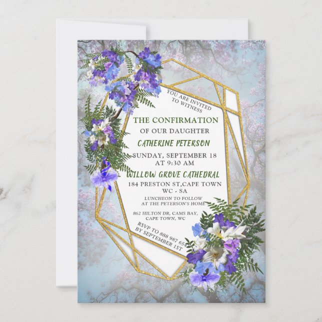 Invitation Jacaranda Blooms & Lily Bouquet Confirmation (Devant)