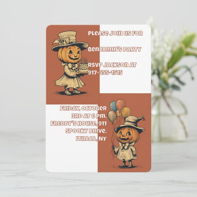 Invitation Jack-o'-lantern d'Halloween en Orange (Debout devant)