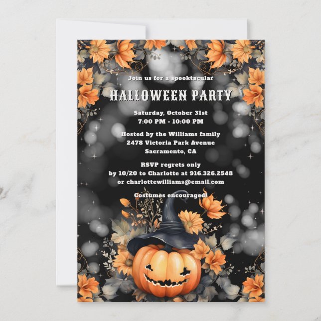 Invitation Jack O’Lantern Floral Halloween Party (Devant)