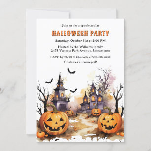 Invitation Jack O’Lanterns Bats Sorcière Halloween Party