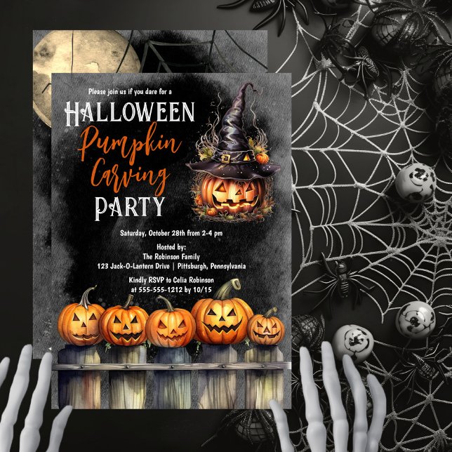 Invitation Jack-O-Lanterns Halloween Citrouille Carving Party (Jack-O-Lanterns "Halloween Pumpkin Carving Party" design.)