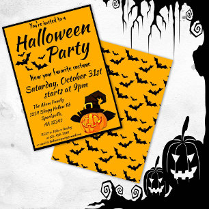 Invitation Jack O'Lantern Sorcière Halloween Costume Party