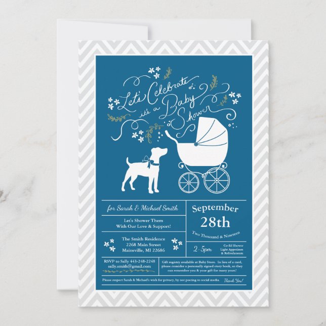 Invitation Jack Russell Terrier Dog Baby shower Blue Boys (Devant)