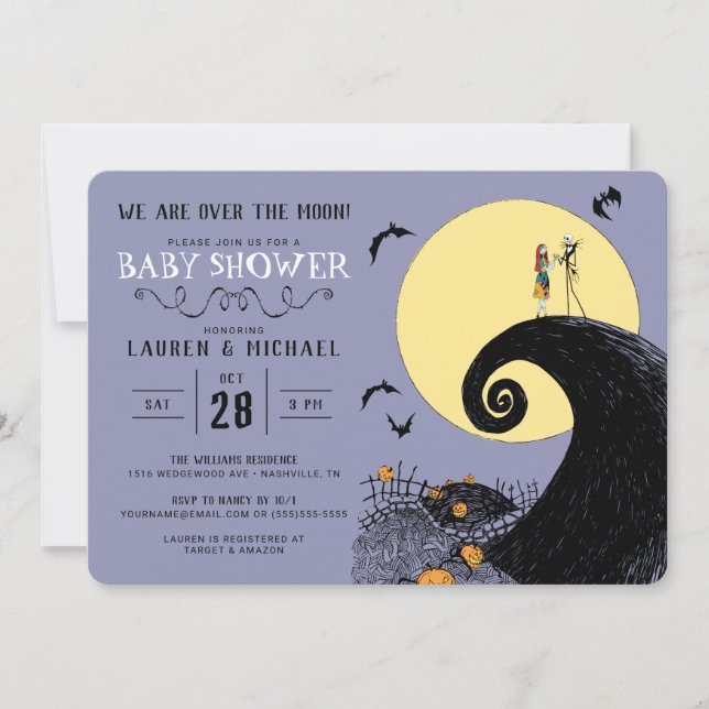 Invitation Jack & Sally | Au-dessus du Baby shower de la Lune (Devant)