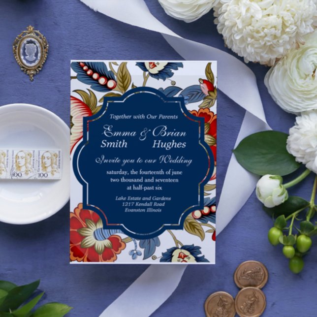 Invitation Jacobean rouge et bleu (Créateur téléchargé)