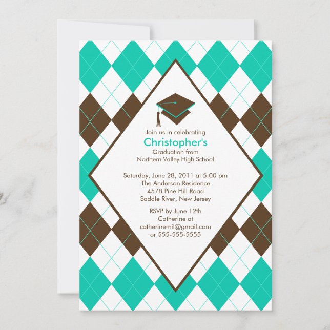 Invitation Jacquard de turquoise de brun de préparation (Devant)