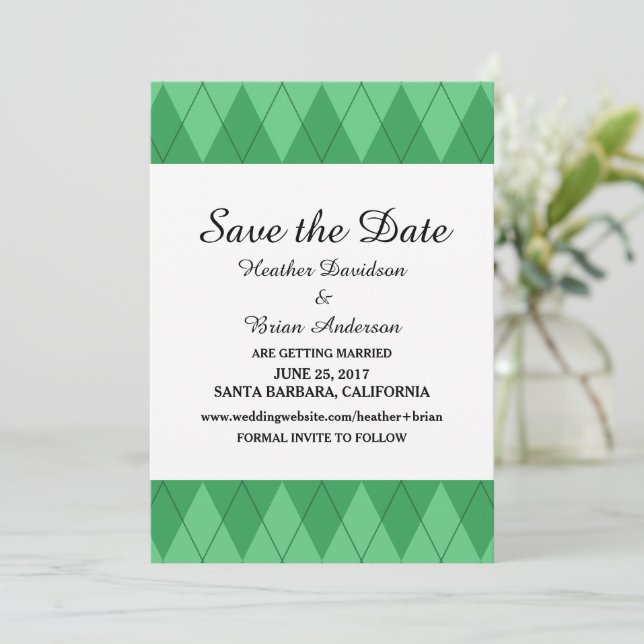 Invitation Jacquard vert Enregistrer l'Invitation de date (Debout devant)