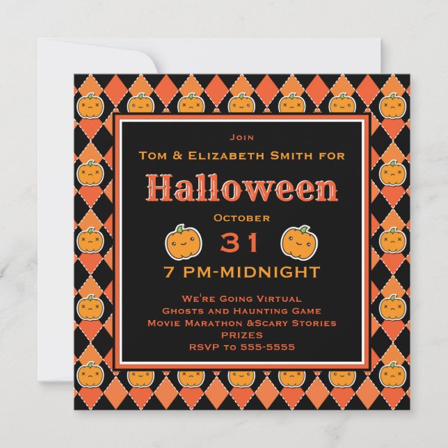 Invitation Jacquard virtuel Halloween Kawaii Jack-o-lanterne (Devant)