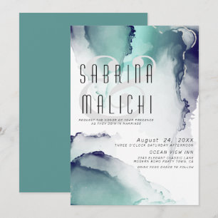 Invitation Jade Bold et Bleu Marine Encre Fluide Moderne
