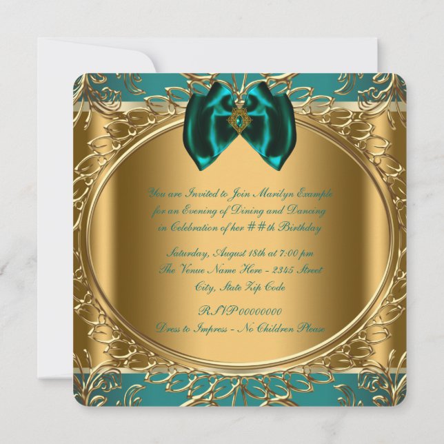Invitation Jade et Gold Birthday Party (Dos)