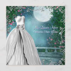 Invitation Jade Green Teal Blue Pink Roses Quinceanera