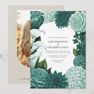 Invitation Jade Haze, Alpine Teal & Snow Mint Floral Mariage