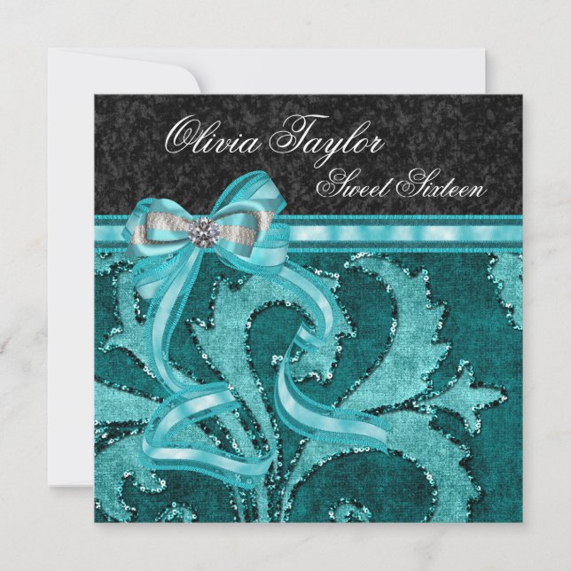 Invitation Jade noir Sweet sixteen de Parties scintillant ver (Devant)