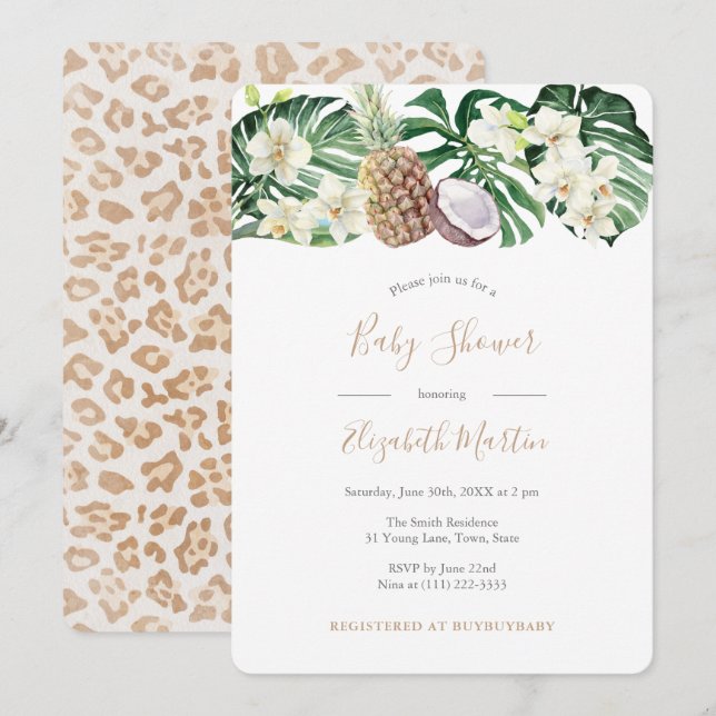 Invitation Jaguar Imprimer Baby shower de feuillage tropical (Devant / Derrière)