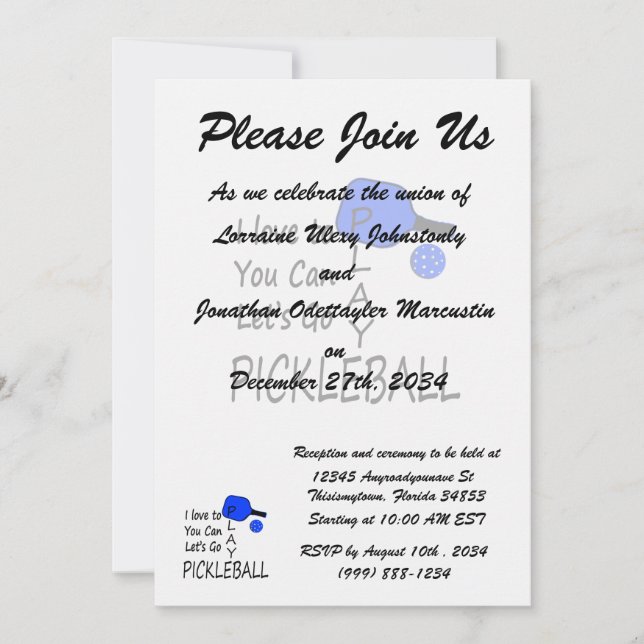 Invitation j'aime à vous peux laisse aller bleu de pickleball (Devant)