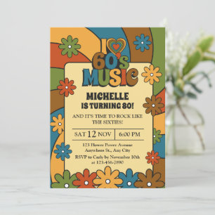 Invitation J'aime la musique des années 60 Fête rétro 80e ann