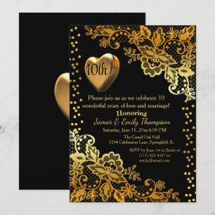 Invitation Jalon Black & Gold Mariage Anniversaire fête