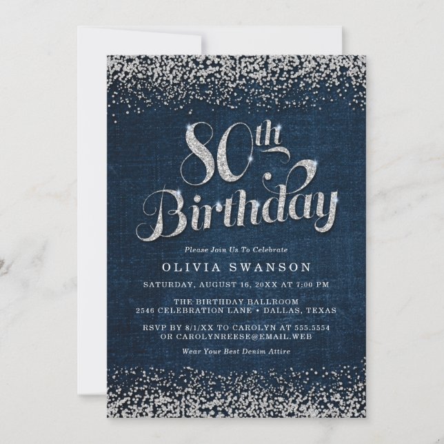 Invitation Jalon Denim & Diamonds 80e fête d'anniversaire (Devant)