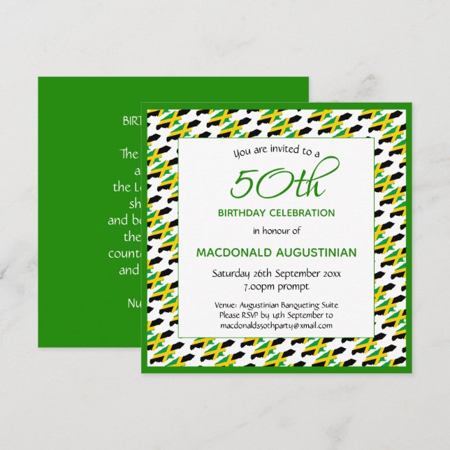 Invitation JAMAICA DRAPEAU Patriotique Personnalisé 50e anniv (Devant / Derrière)