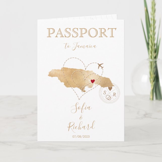 Invitation Jamaïque Heart Destination Mariage Passeport Invit (Devant)