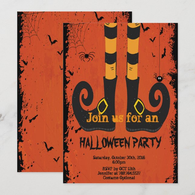 Invitation jambes Halloween de sorcière (Devant / Derrière)