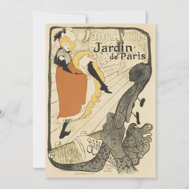 Invitation Jane Avril de la danseuse Art nouveau par Toulouse (Devant)
