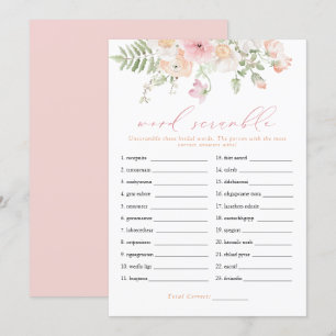Invitation JANE Blush rose Floral Brid Mot Scramble Jeu