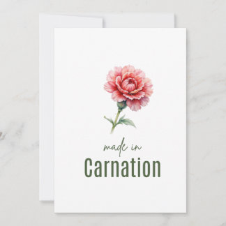 Invitation January Carnation Birth Flower card Watercolor
