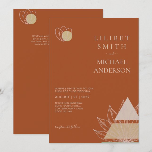 Invitation Japandi Abstrait Scandinave Mariage géométrique (Devant / Derrière)