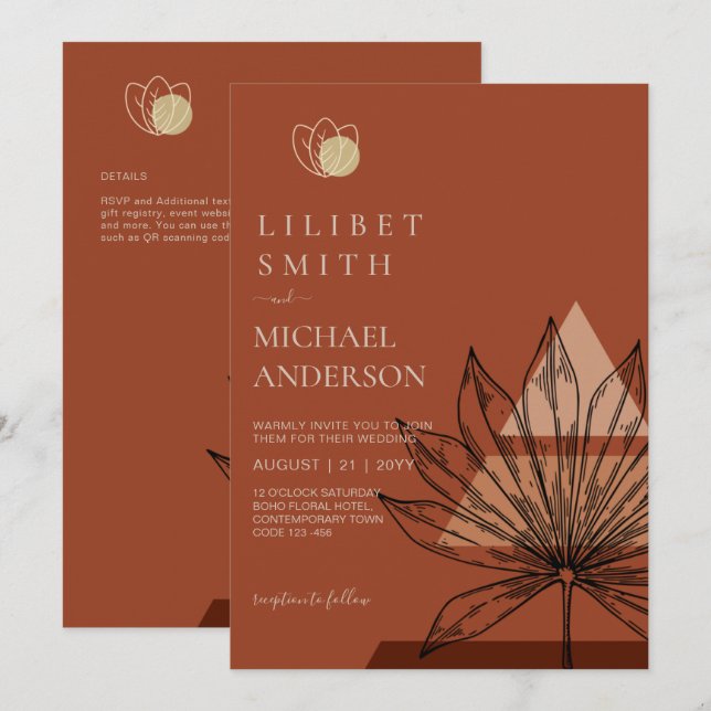 Invitation Japandi Abstrait Scandinave Mariage géométrique (Devant / Derrière)